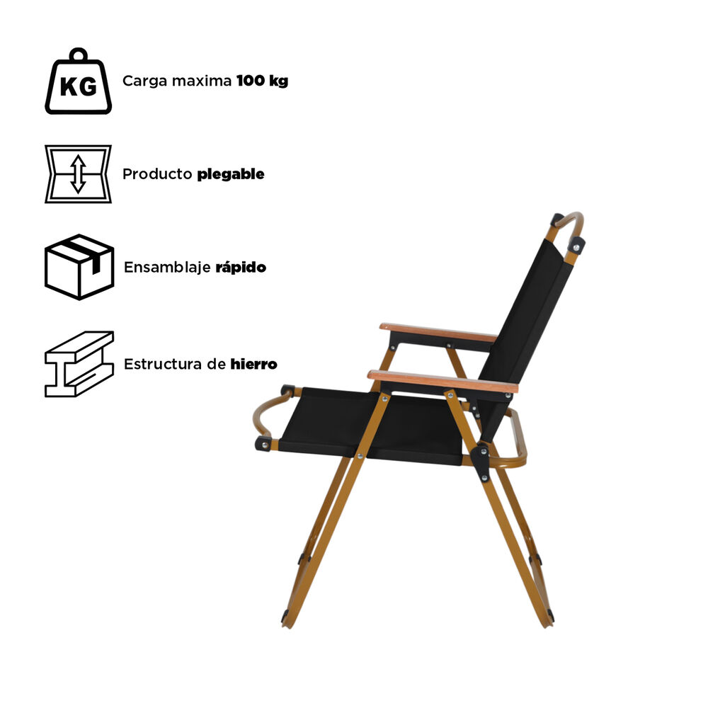 Silla Plegable Camping Reclinable Calafquén Negro image number 3.0
