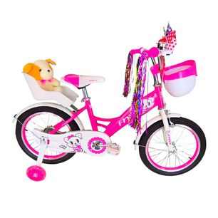 Bicicleta Aro 16 Infantil Con Peluchero Rosada Fnsx