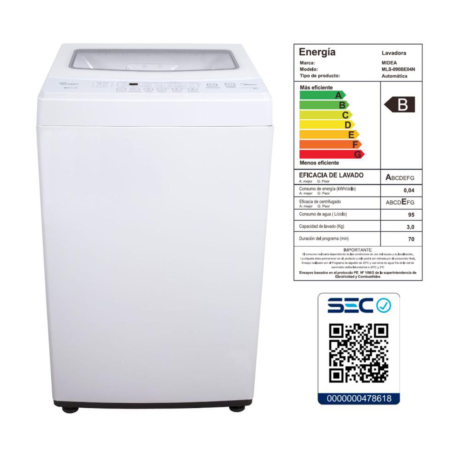 Lavadora Midea MLS-090BE04N / 9 Kg image number 5.0