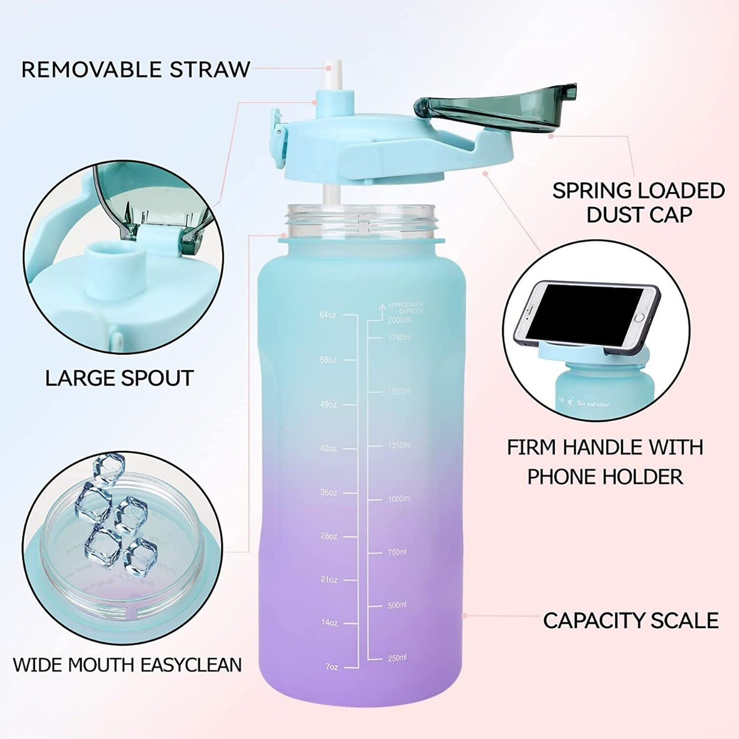 Pack Botellas Agua Motivacional 2l 900ml Verde Morado image number 4.0