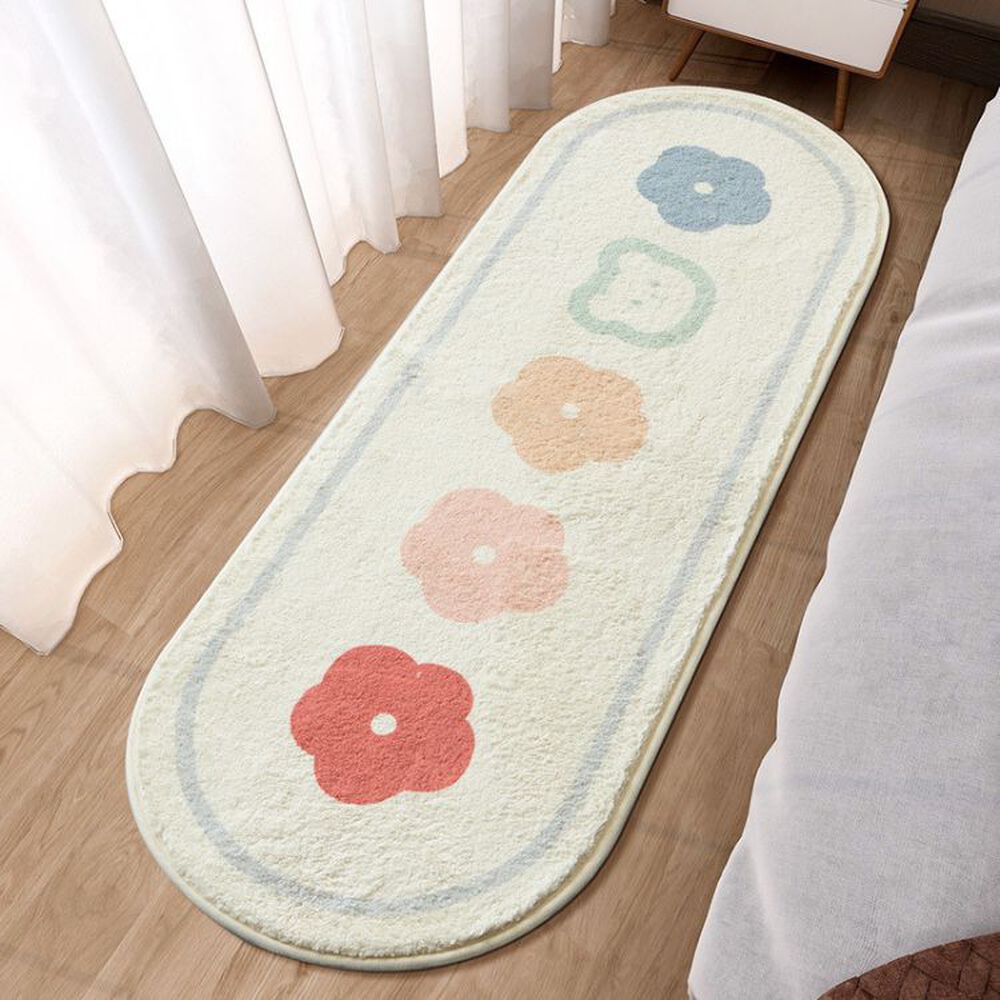 Alfombra Larga Ovalada Peluda Dormitorio Flores 120x40cm image number 2.0