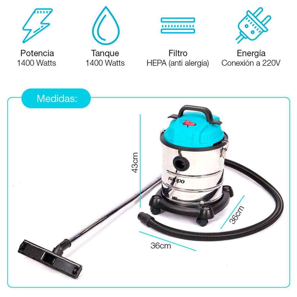 Aspiradora Industrial Nappo 1400w 20l Polvo Y Agua image number 2.0