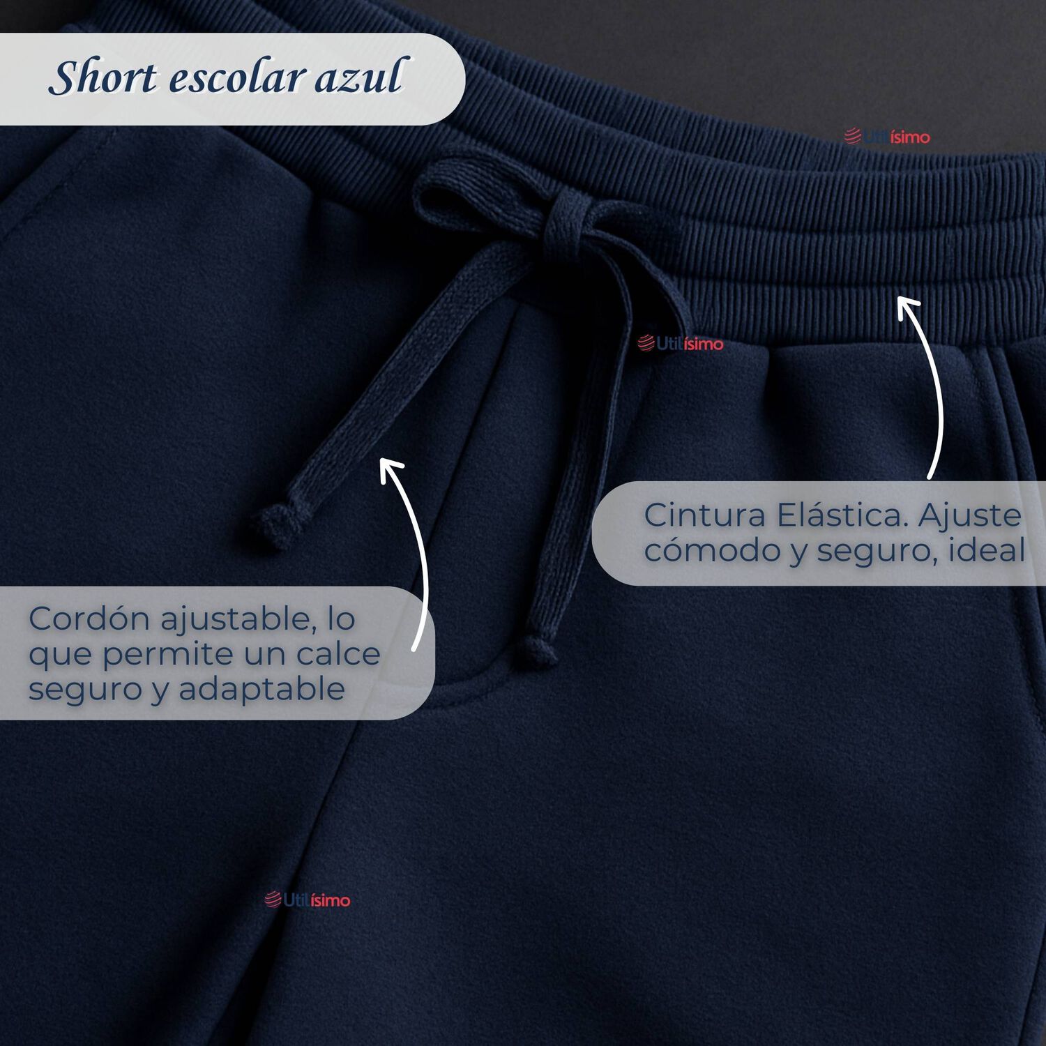 Pack 2 Pantal&oacute;n Corto Short Escolar Juvenil Algod&oacute;n Deportivo Azul Marino image number 4.0