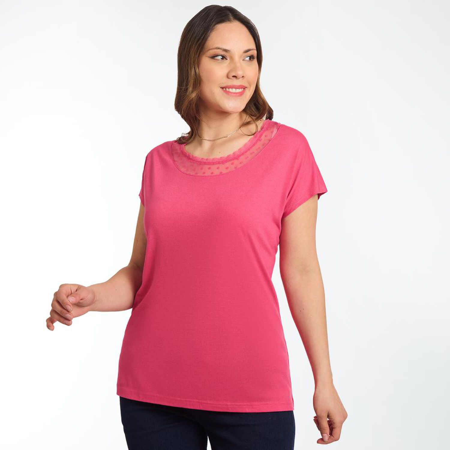 Polera Manga Corta Cuello Redondo Aplicaci&oacute;n Lace Mujer Sexy Large image number 2.0