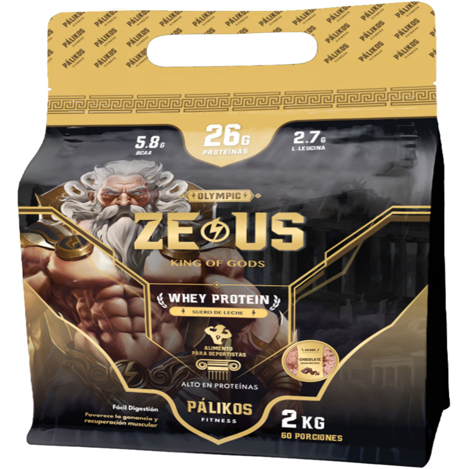 Proteina Zeus 2kg 100% Whey Sabor Chocolate Formato Doypack image number 0.0