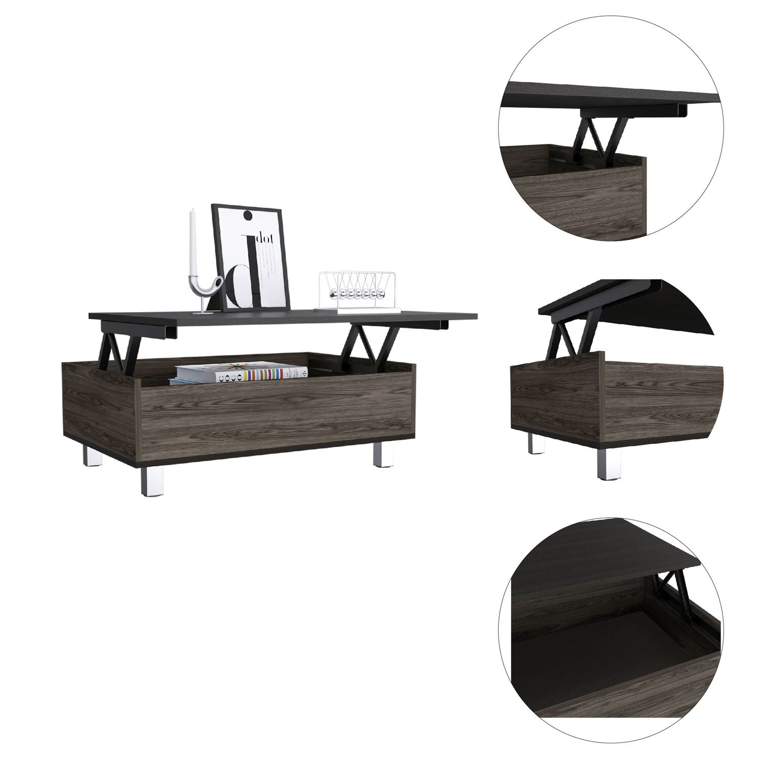 Mesa De Centro Extensible Fm-002o - Cafe Oscuro / Negro image number 3.0