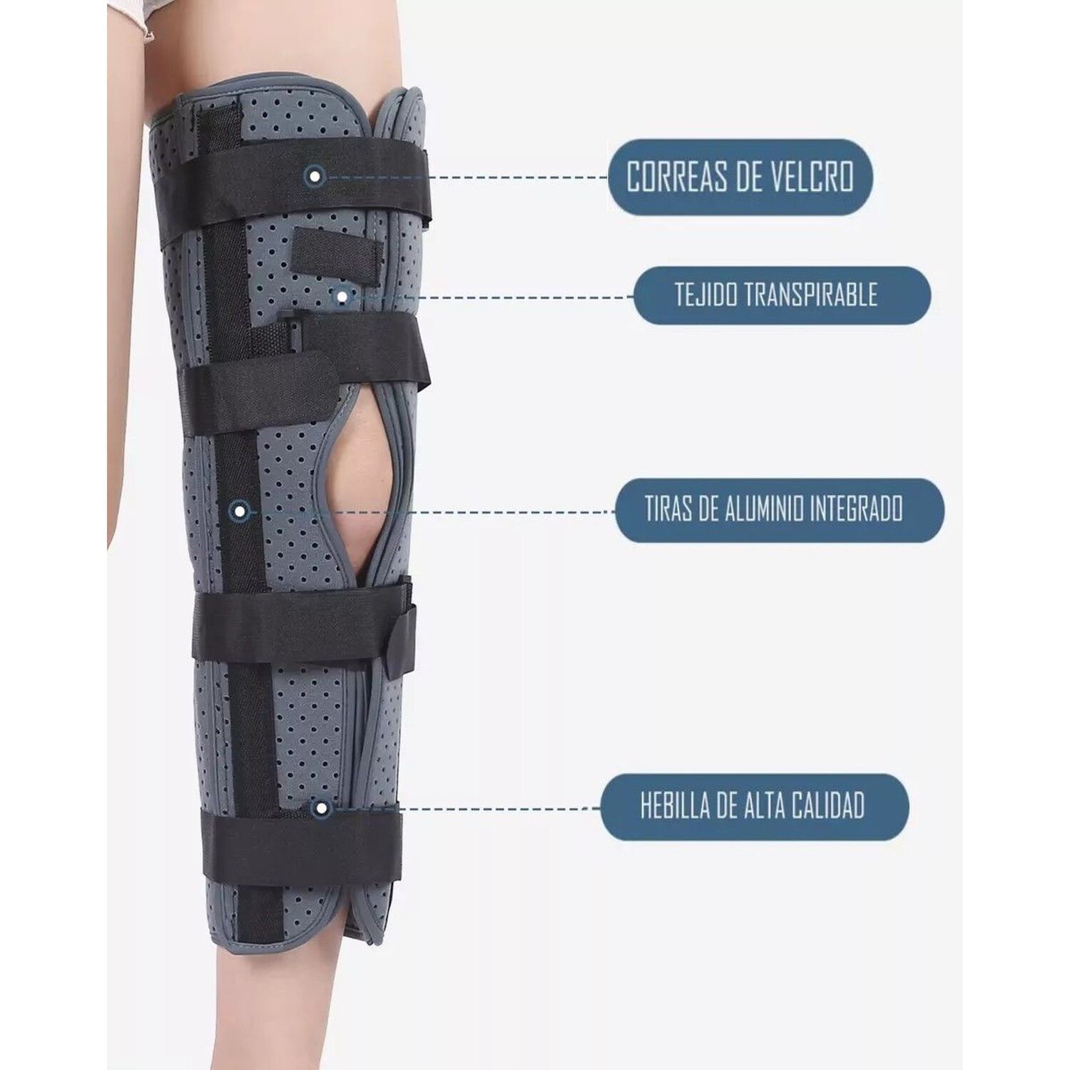 Inmovilizador De Rodilla Largo Tripanel Con Velcro Ajustable Talla M image number 3.0