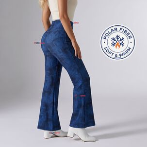 Pantal&oacute;n Polar Con Chiporro Palazzo Mujer Calza Elasticada T&eacute;rmica Azul