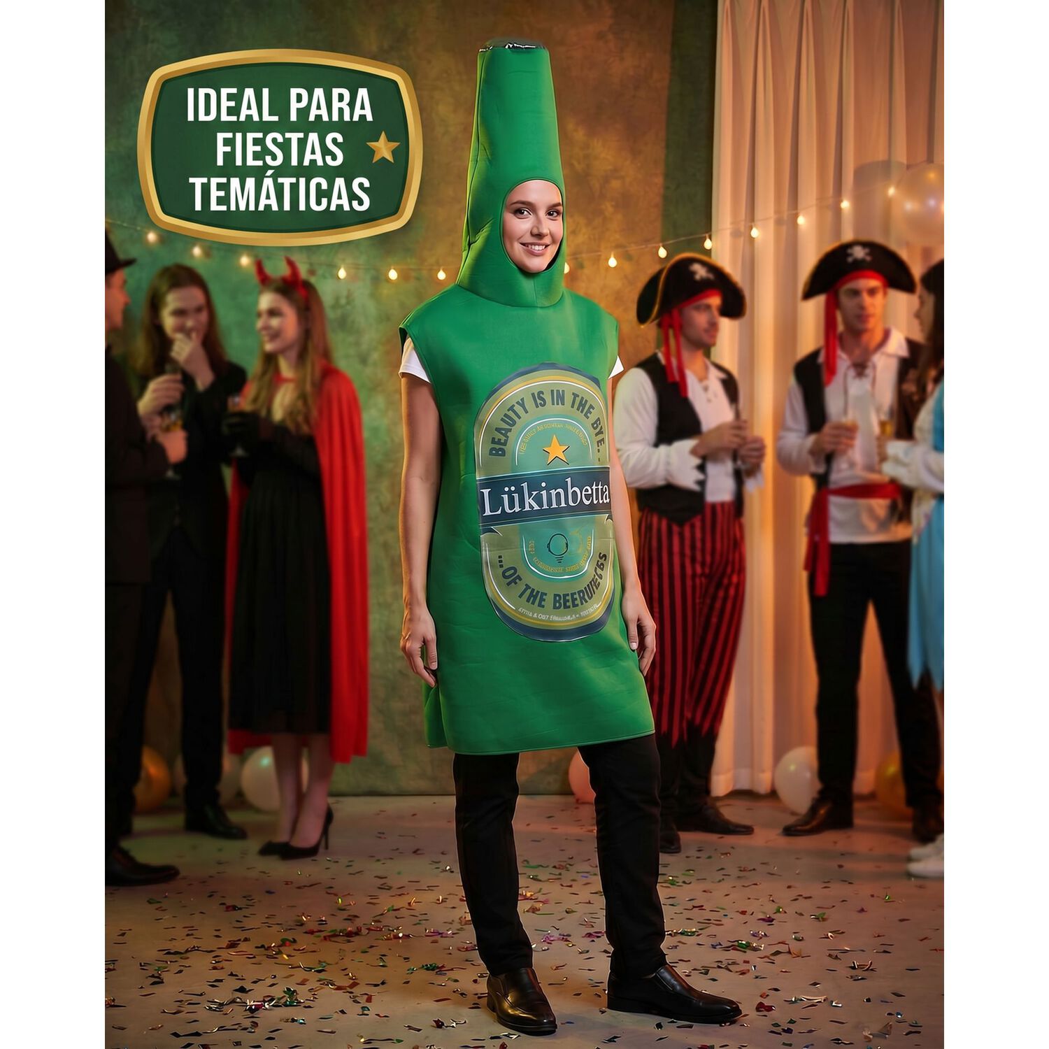 Traje Disfraz Botella De Cerveza Verde Adulto image number 3.0