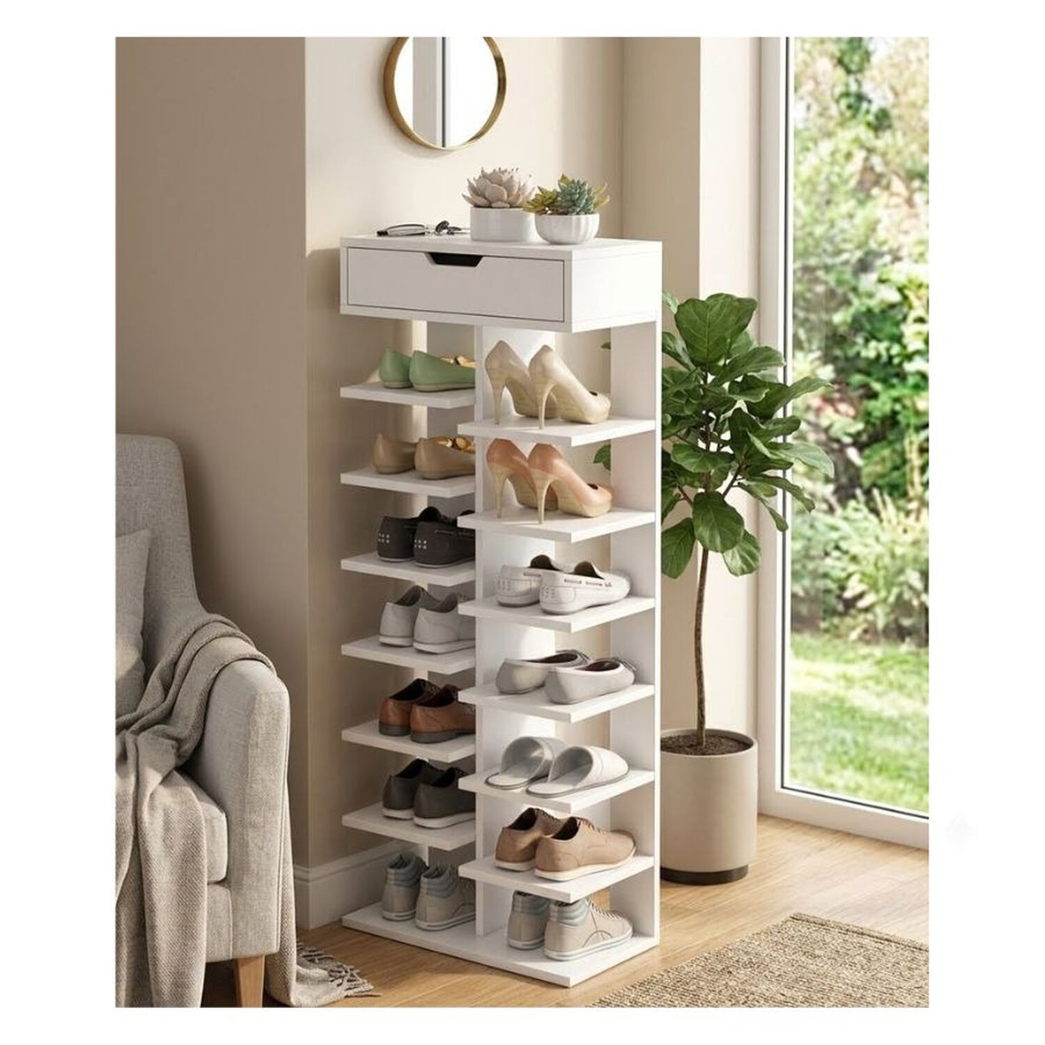 Zapatero Vertical Organizador Con Caj&oacute;n Estante De 7 Repisas Blanco image number 1.0