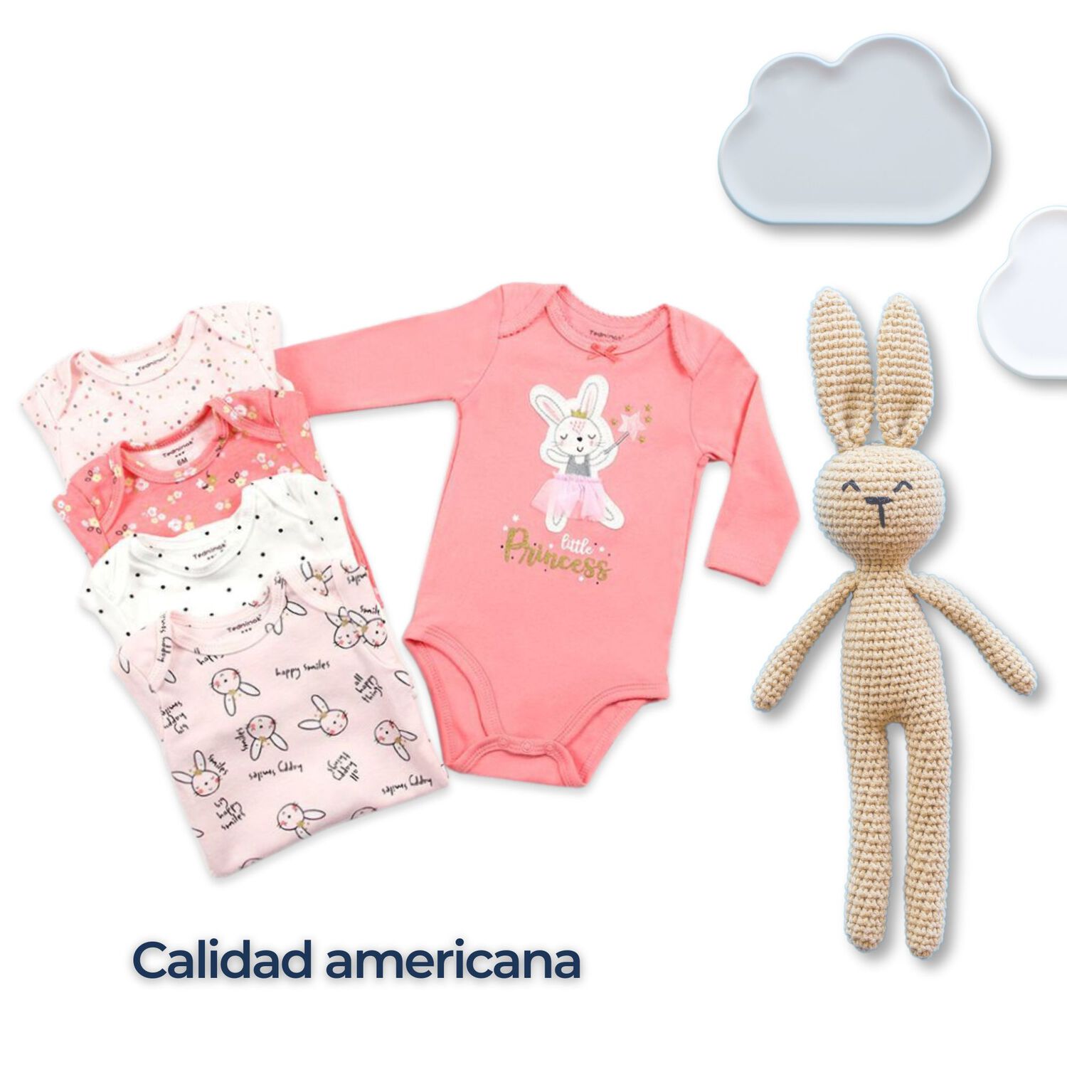 Pack 5 Bodys Beb&eacute; Ni&ntilde;a Manga Larga Tedmimak 100% Algod&oacute;n Rabbit Princess image number 5.0