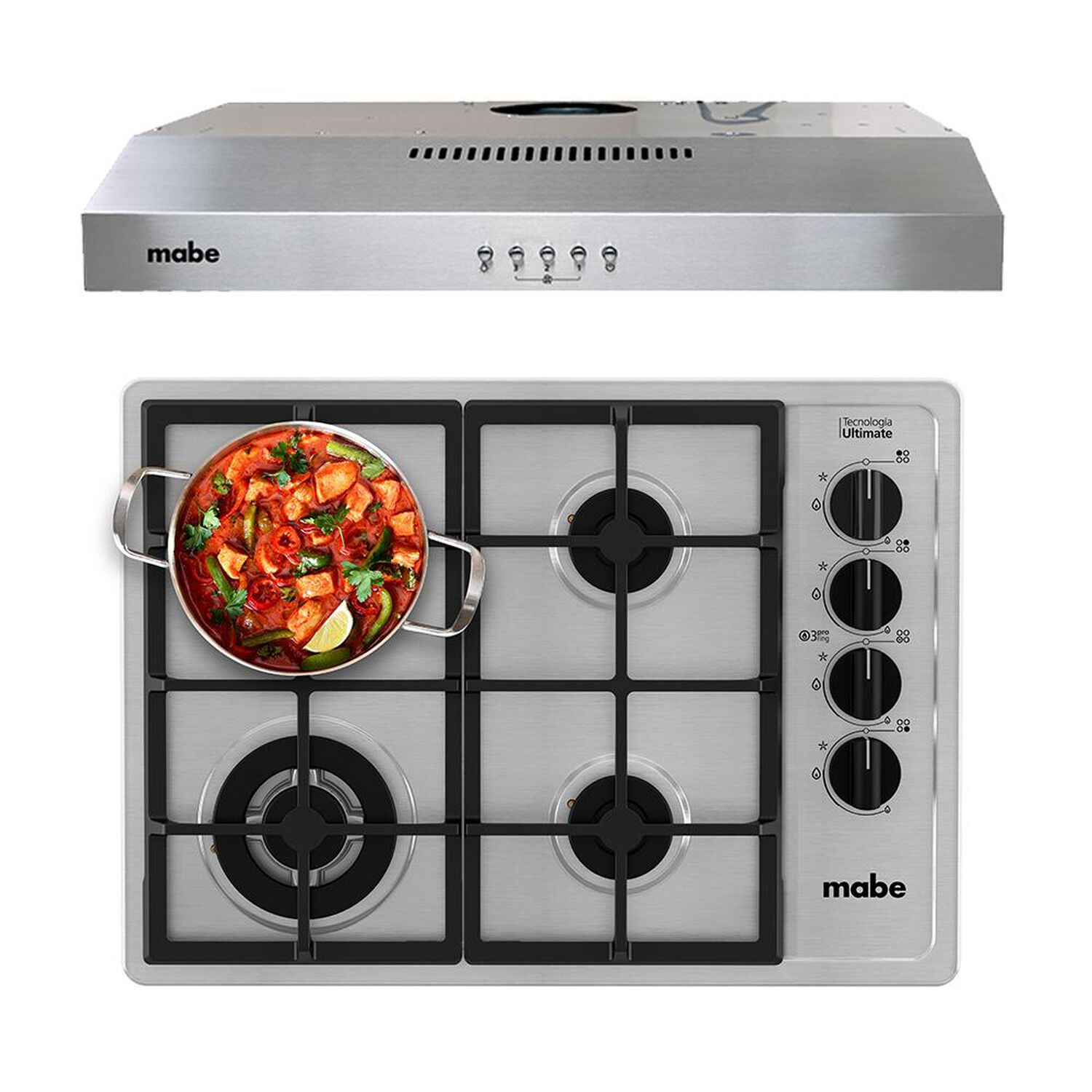 Kit Cocina Mabe Encimera CMG6044LD-1CL + Campana CM6045XV0 / 4 Quemadores image number 0.0