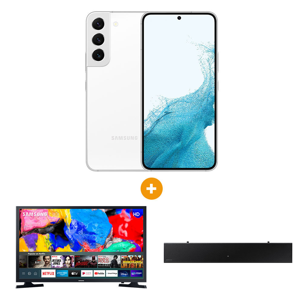 Smartphone Samsung Galaxy S22 128 GB Blanco + Led Samsung 32" UN32T4300 + Soundbar HW-T400/ZS image number 0.0