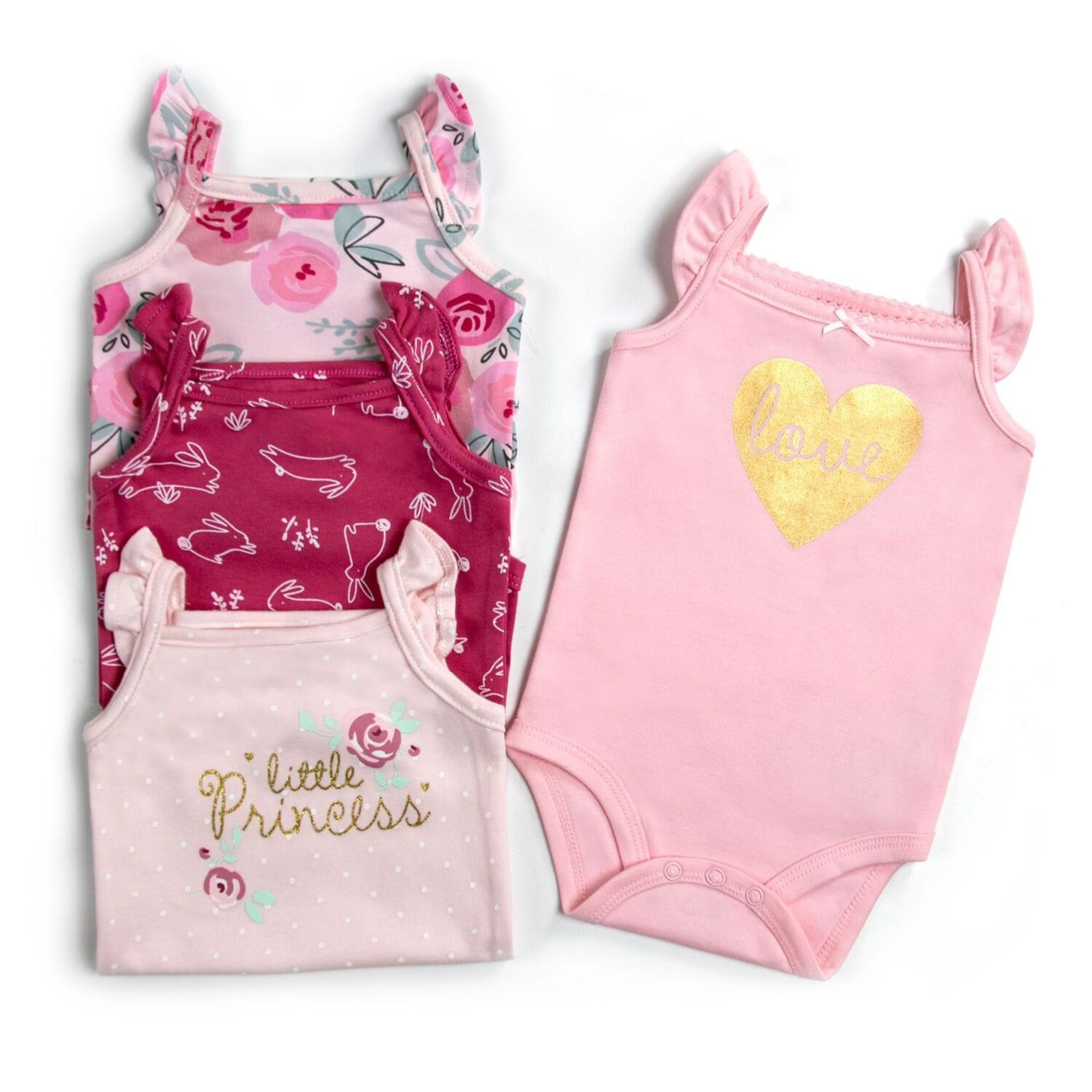 Pack 4 Unidades Extensor Body Beb&eacute; +pack 4 Bodys Algod&oacute;n Ni&ntilde;a Manga Corta Rosa Little Princess image number 2.0