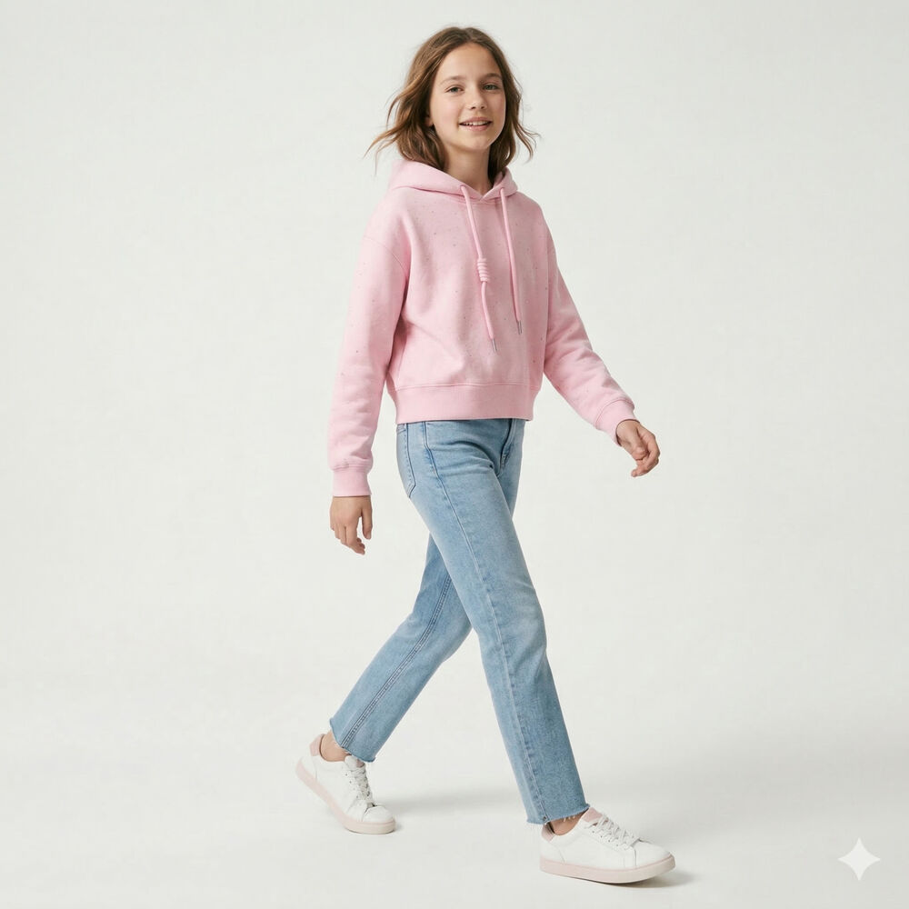 Poler&oacute;n Crop Juvenil Con Capucha Dise&ntilde;os Brillantes image number 3.0