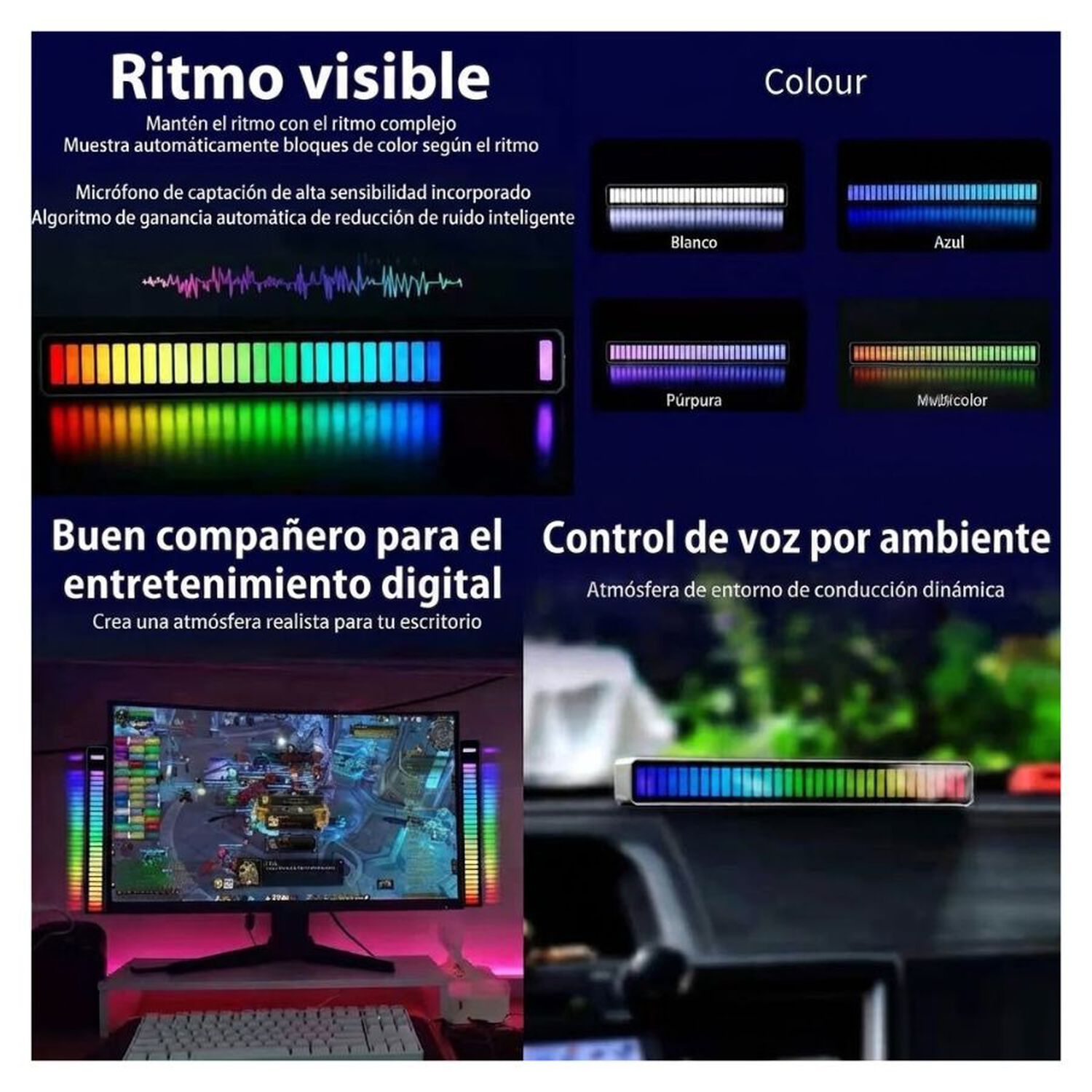 Barra De Luz Rgb Ritmo Musical 32 Led Control Por Voz image number 2.0
