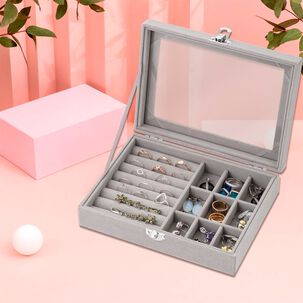 Caja Organizador De Joyer&iacute;a Port&aacute;til Gris
