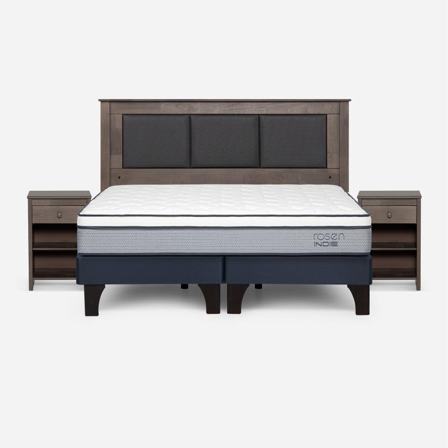 Cama Europea Rosen Indie / 2 Plazas / Base Dividida  + Set Maderas Rachel Gris image number 0.0