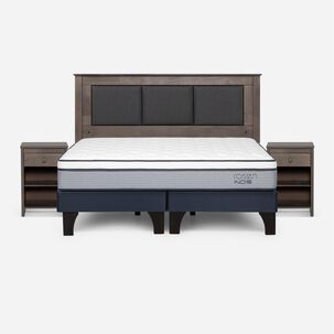 Cama Europea Rosen Indie / 2 Plazas / Base Dividida  + Set Maderas Rachel Gris