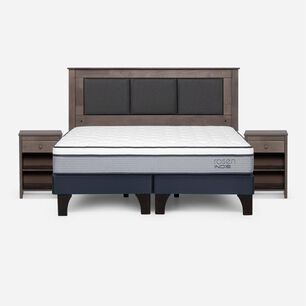 Cama Europea Rosen Indie / 2 Plazas / Base Dividida  + Set Maderas Rachel Gris