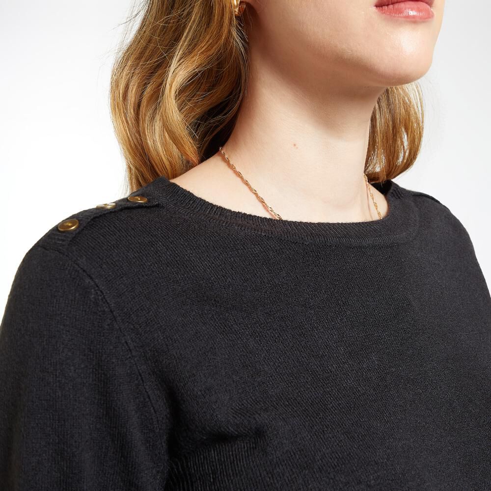 Sweater Liso Aplicación Boton Cuello Redondo Mujer Geeps image number 4.0