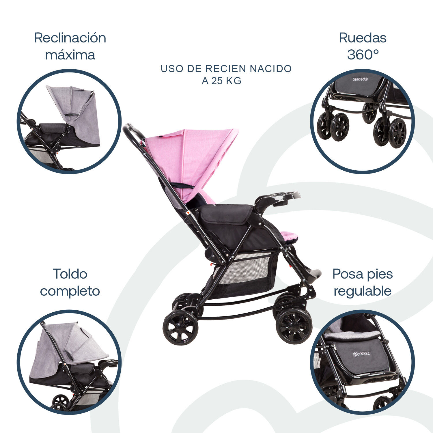 Coche Cuna Balancin Sx Rosado Bebesit image number 5.0
