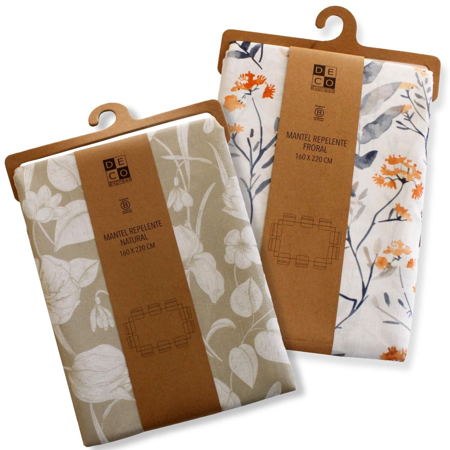 Set 2 Manteles Antimanchas Floral Y Natural 160x220 Cm image number 0.0
