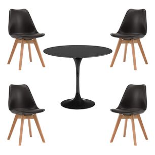 Comedor Tulip Negro 80cm - 4 Sillas Tulip Negras