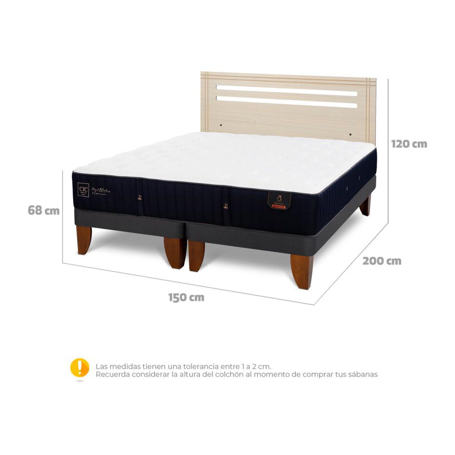 Cama Europea Cic Linea Premium / 2 Plazas / Base Dividida + Respaldo image number 6.0
