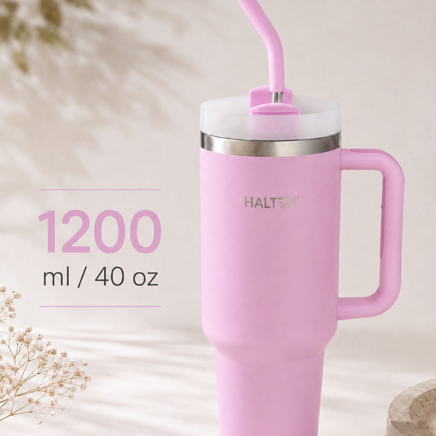 Termo Big Mug 1.2 Litros Acero Inoxidable Con Sorbete Marca Halten Color Rosa image number 5.0
