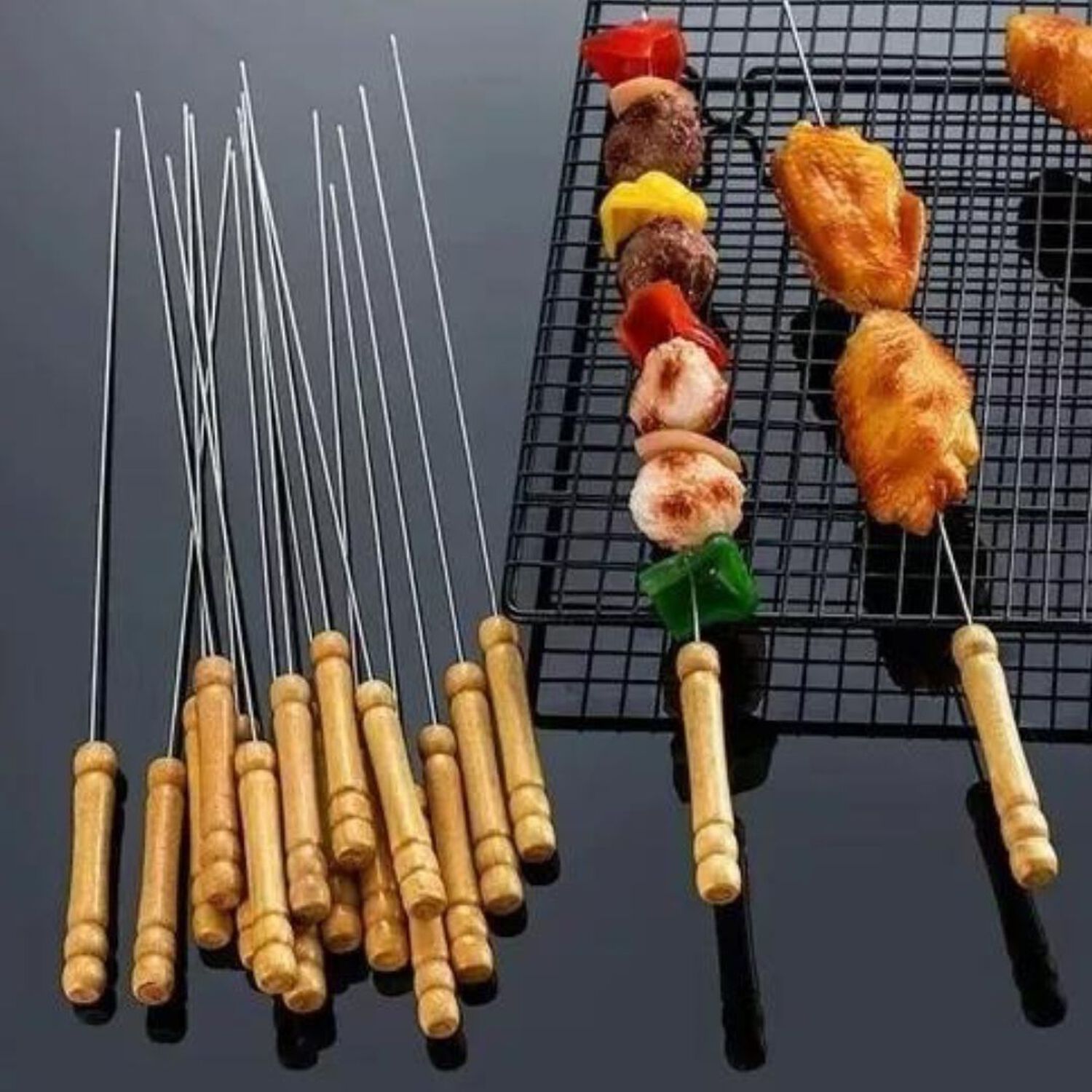12 Pinchos Anticucho Acero Barbacoa Parrilla Asado 40cm image number 2.0