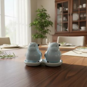 Set Salero Y Pimentero Cer&aacute;mico Decorativo Pajaritos Celeste