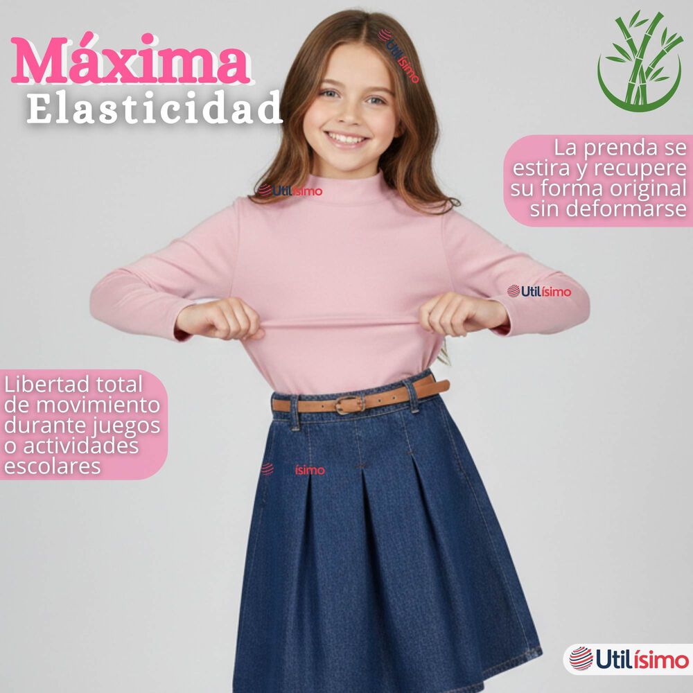 Polera Camiseta Bamb&uacute; Cuello Beatle Primera Capa Rosado Claro Manga Larga Ni&ntilde;a image number 5.0