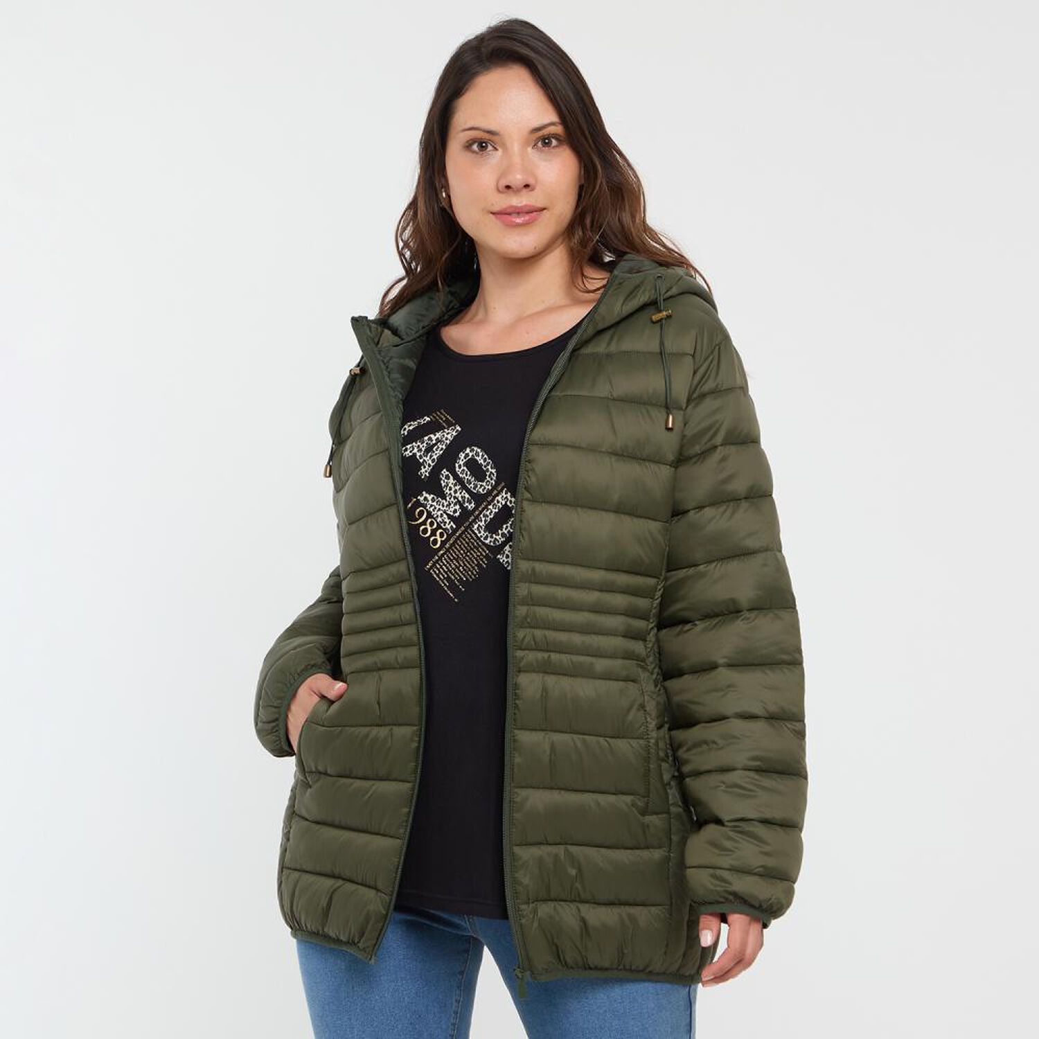 Parka Lisa Regular Cuello Alto Con Capucha Mujer Sexy Large image number 2.0