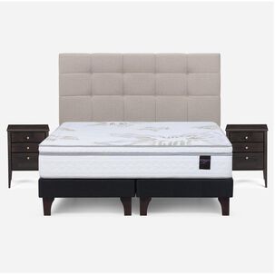 Cama Europea Rosen Art 4 / 2 Plazas / Base Dividida + Set De Maderas Issey Niebla