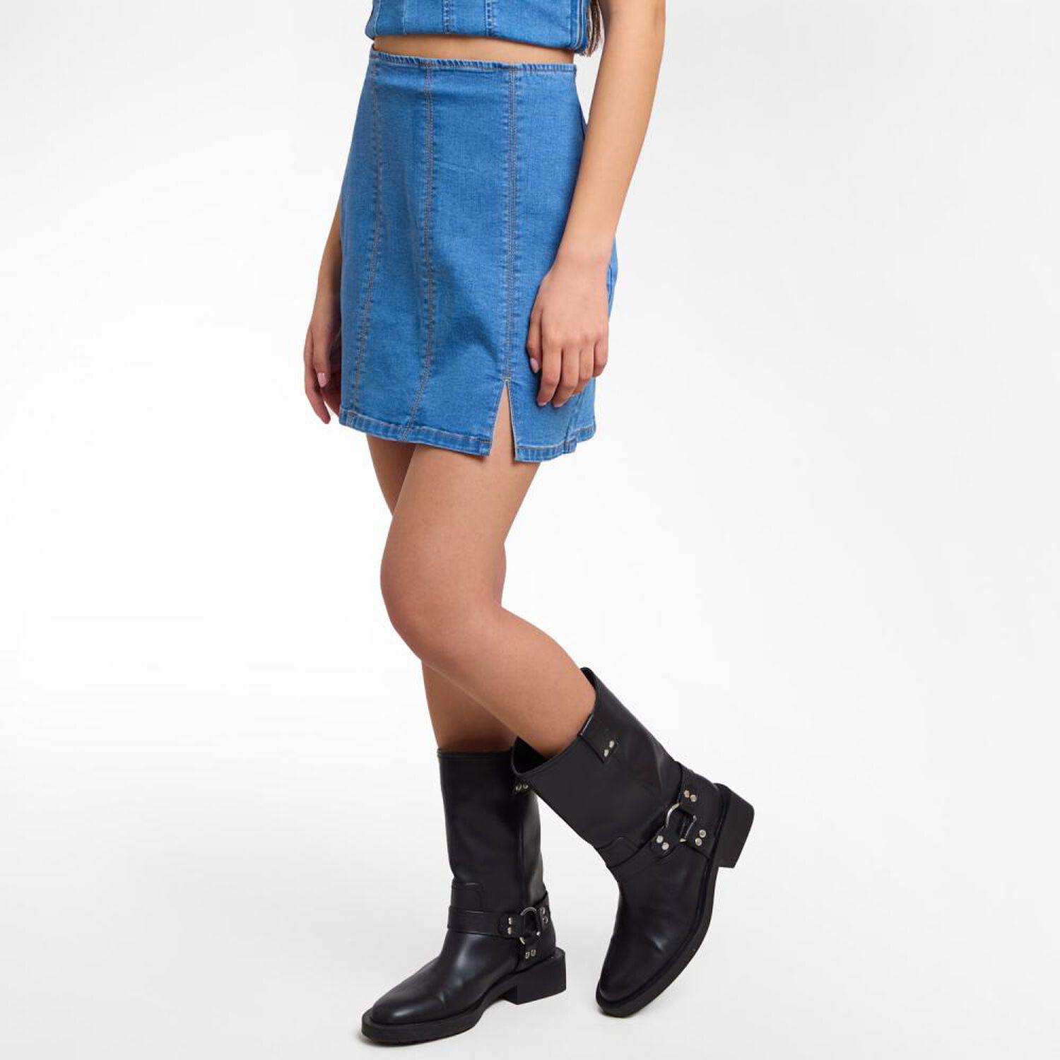 Falda Mini Denim Tiro Medio Skinny Mujer Freedom image number 2.0