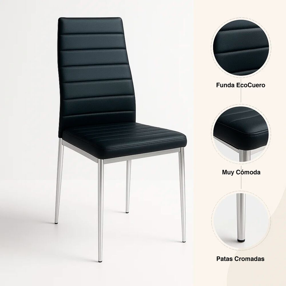 Pack De 4 Sillas Acolchadas Dining Liana Con Patas Cromadas - Negras image number 4.0