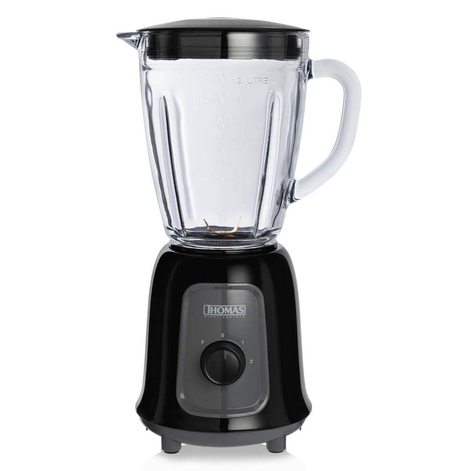 Licuadora Thomas Th330v 1,5 Litros 600w Juguera Jarro De Vidrio 2 Velocidades M&aacute;s Pulso Cuchillas 4 Fold Titanium Blades Acero Inoxidable Negro image number 0.0