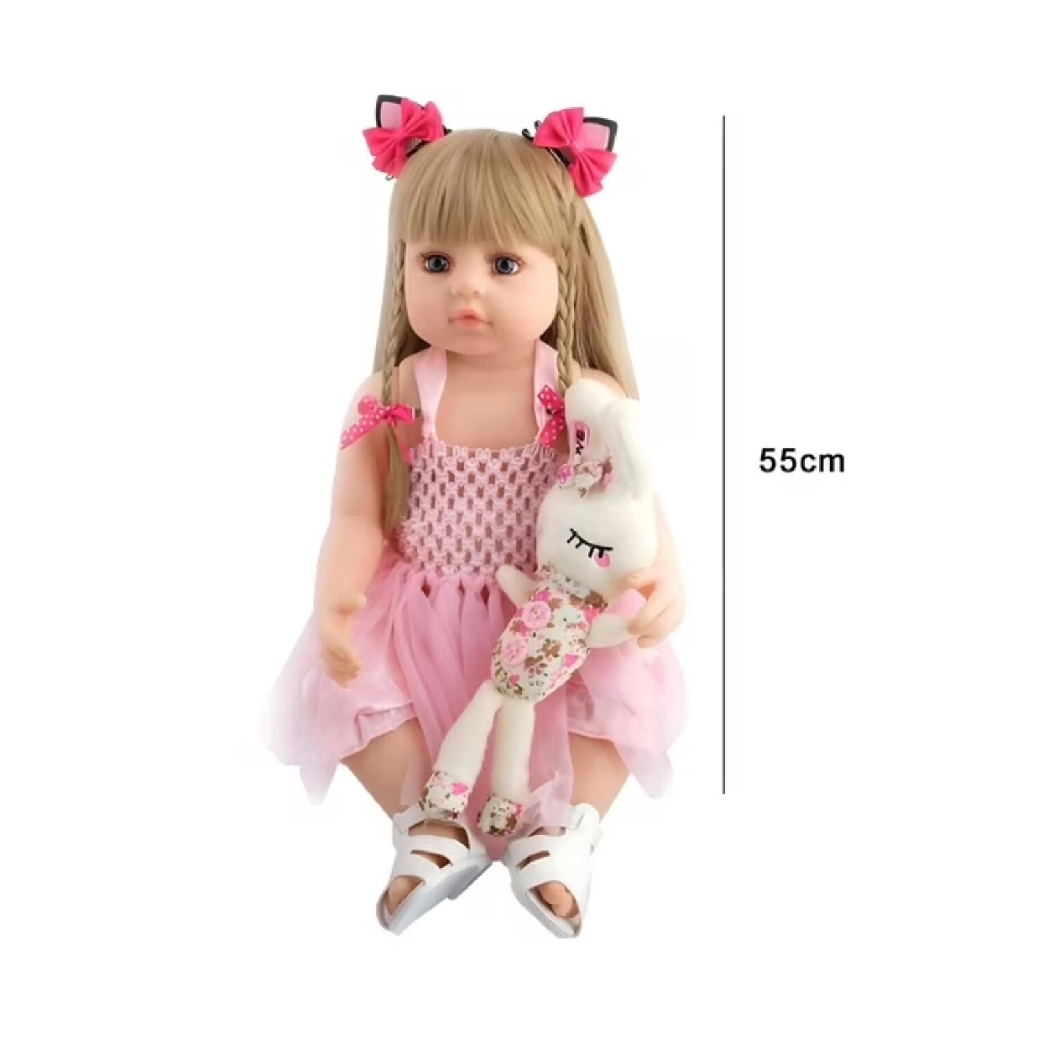 Juguete Bebe Realista 55cm Rubia Vestido Rosa Reborn Infantil image number 1.0