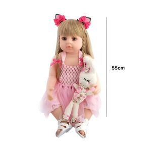 Juguete Bebe Realista 55cm Rubia Vestido Rosa Reborn Infantil