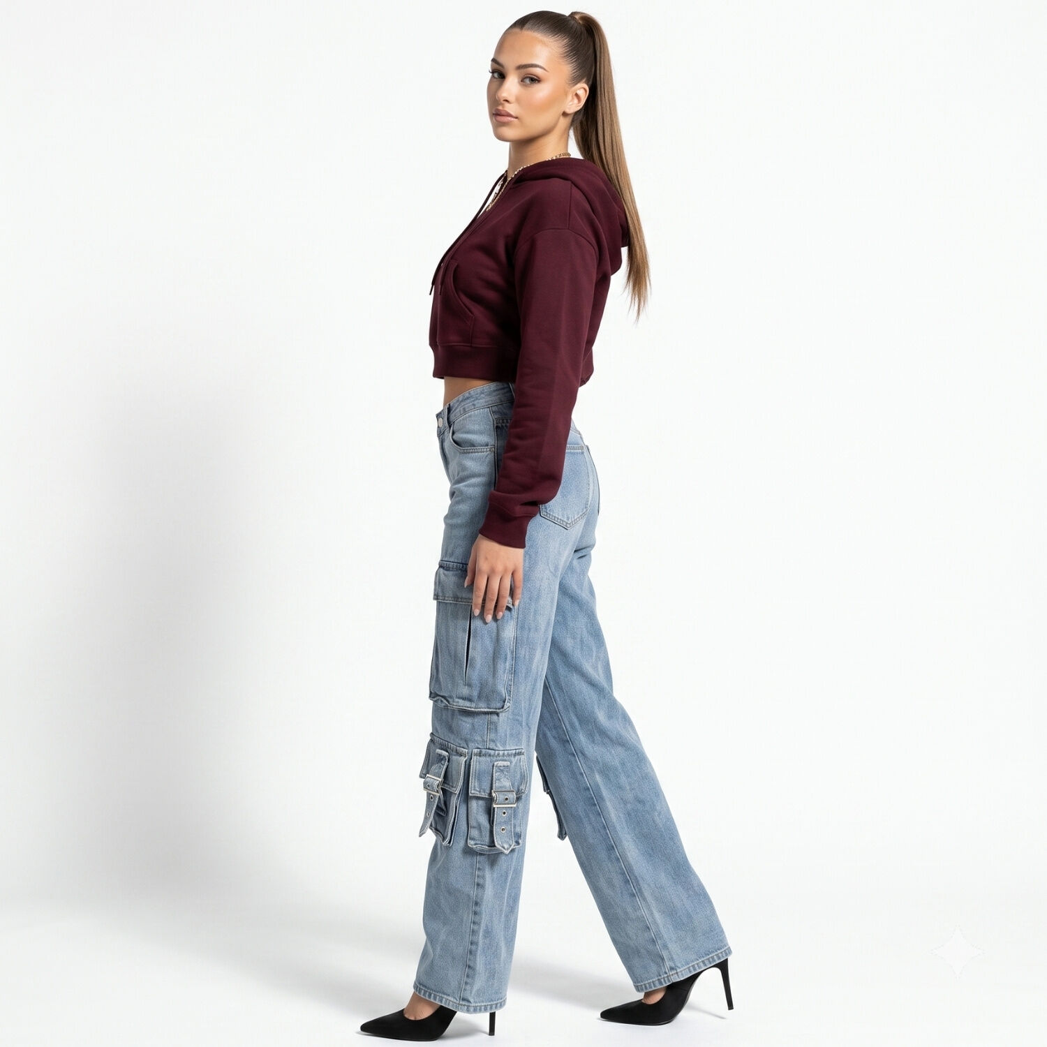 Pantalon Jeans Denim Cargo Wide Leg Mujer Niza image number 0.0