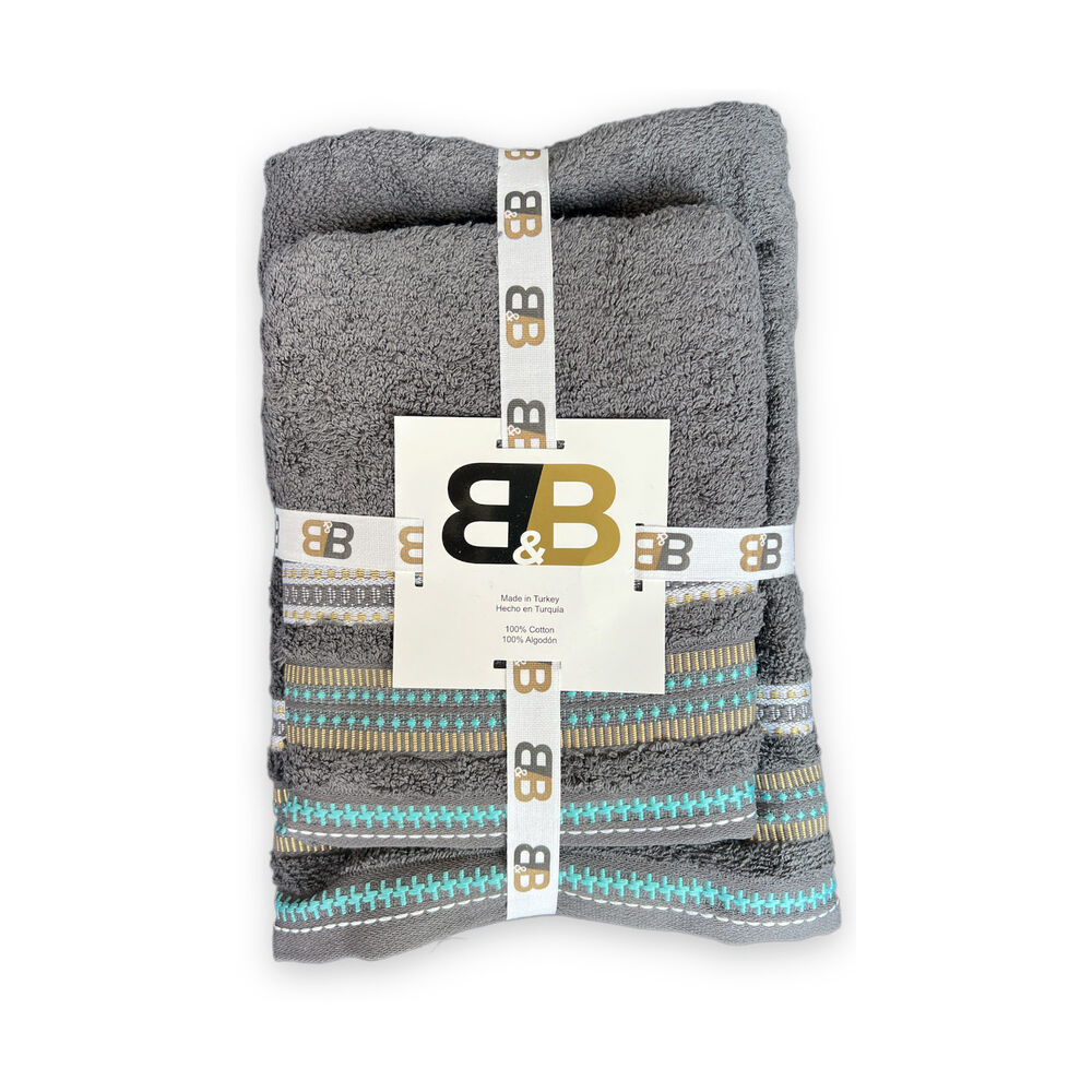 Juego De Dos Toallas Turcas Gris/diseño B&b Kitchen - Ps image number 0.0