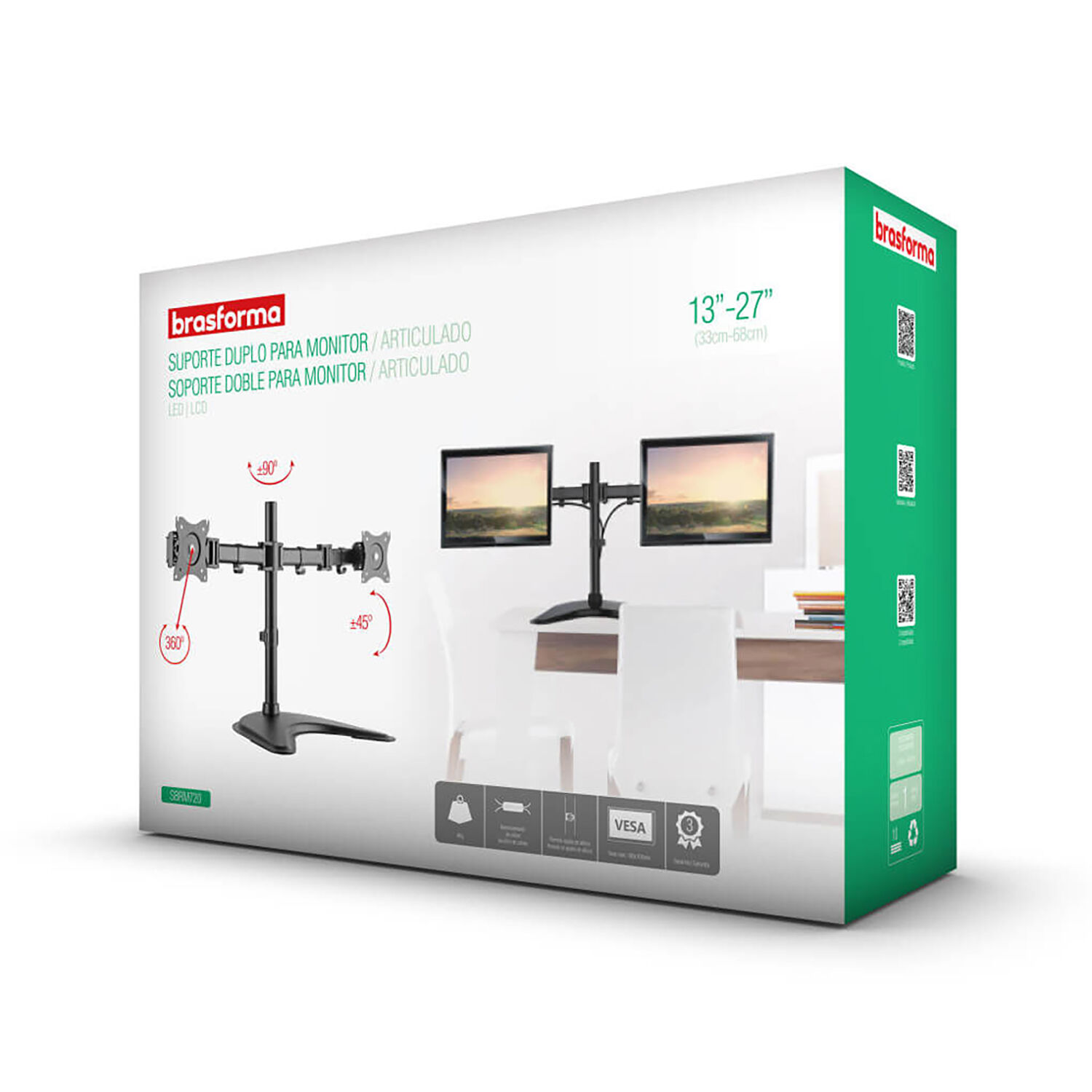 Soporte Para 2 Monitores Con Base Articulado 13" A 27" 16kg Sbrm720 image number 4.0