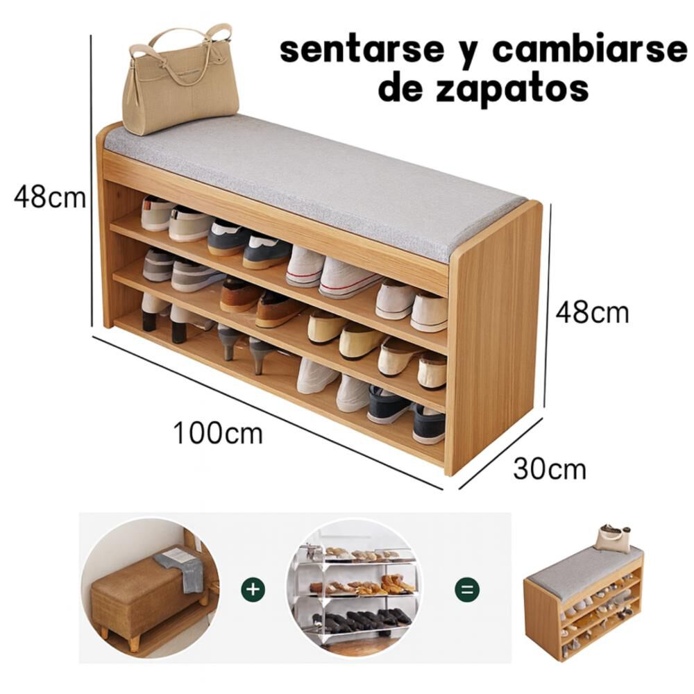 Banco Zapatero 3 Niveles Con Cojín Y Almacenamiento Oculto image number 10.0