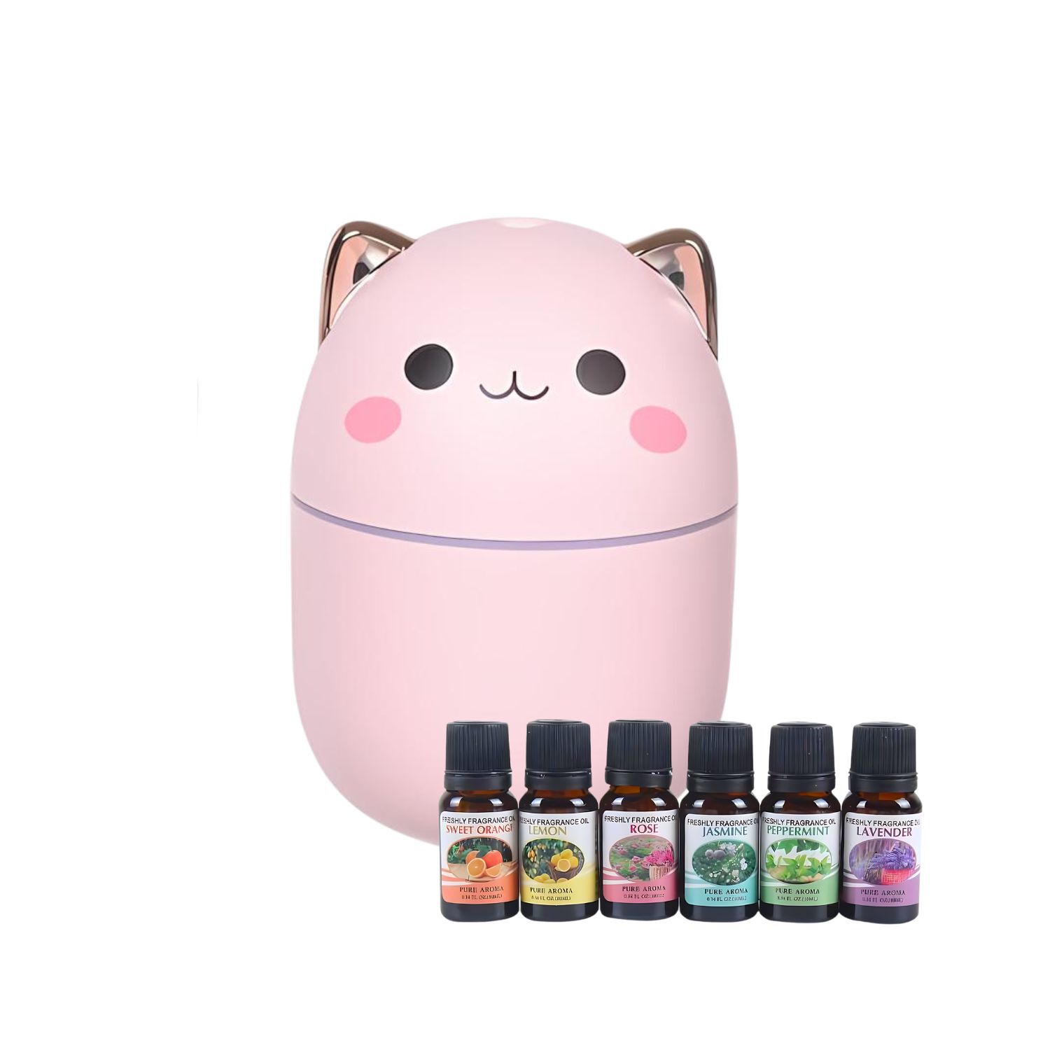 Pack Humidificador Dise&ntilde;o Gato Rosa + 6 Esencias Aromaticas image number 0.0