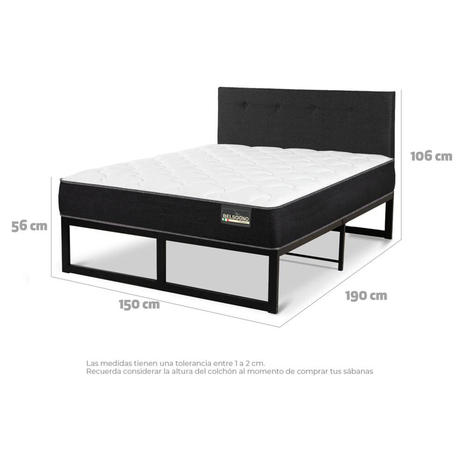Cama Iron Smart Belsogno Plus / 2 Plazas / Base Normal + Respaldo image number 3.0
