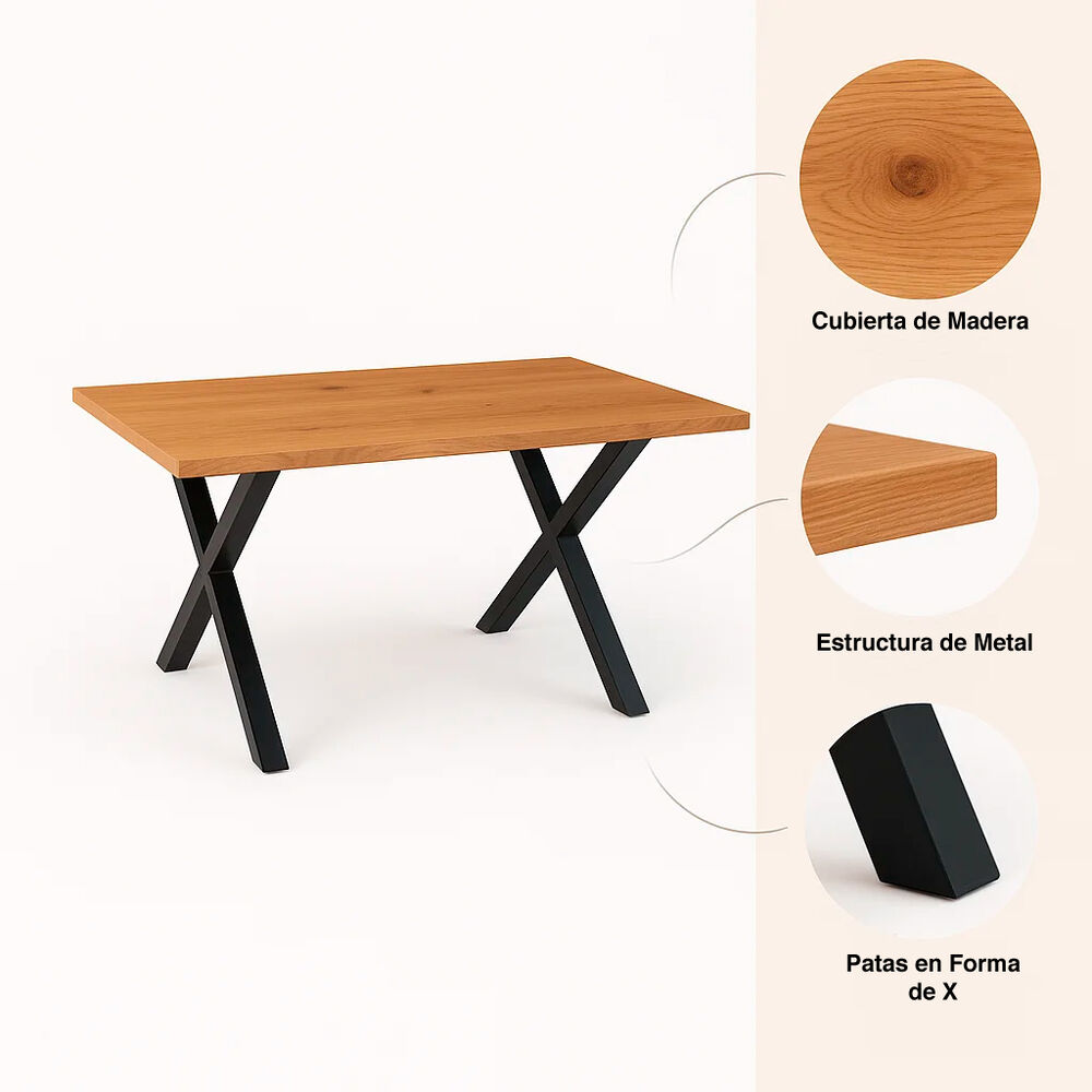 Mesa Industrial Color Madera Y Metal Cross 140x90 image number 4.0