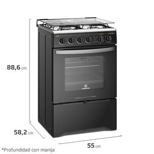 Cocina A Gas 4 Platos Limpiafácil Y Timer M 775 Bt Negra