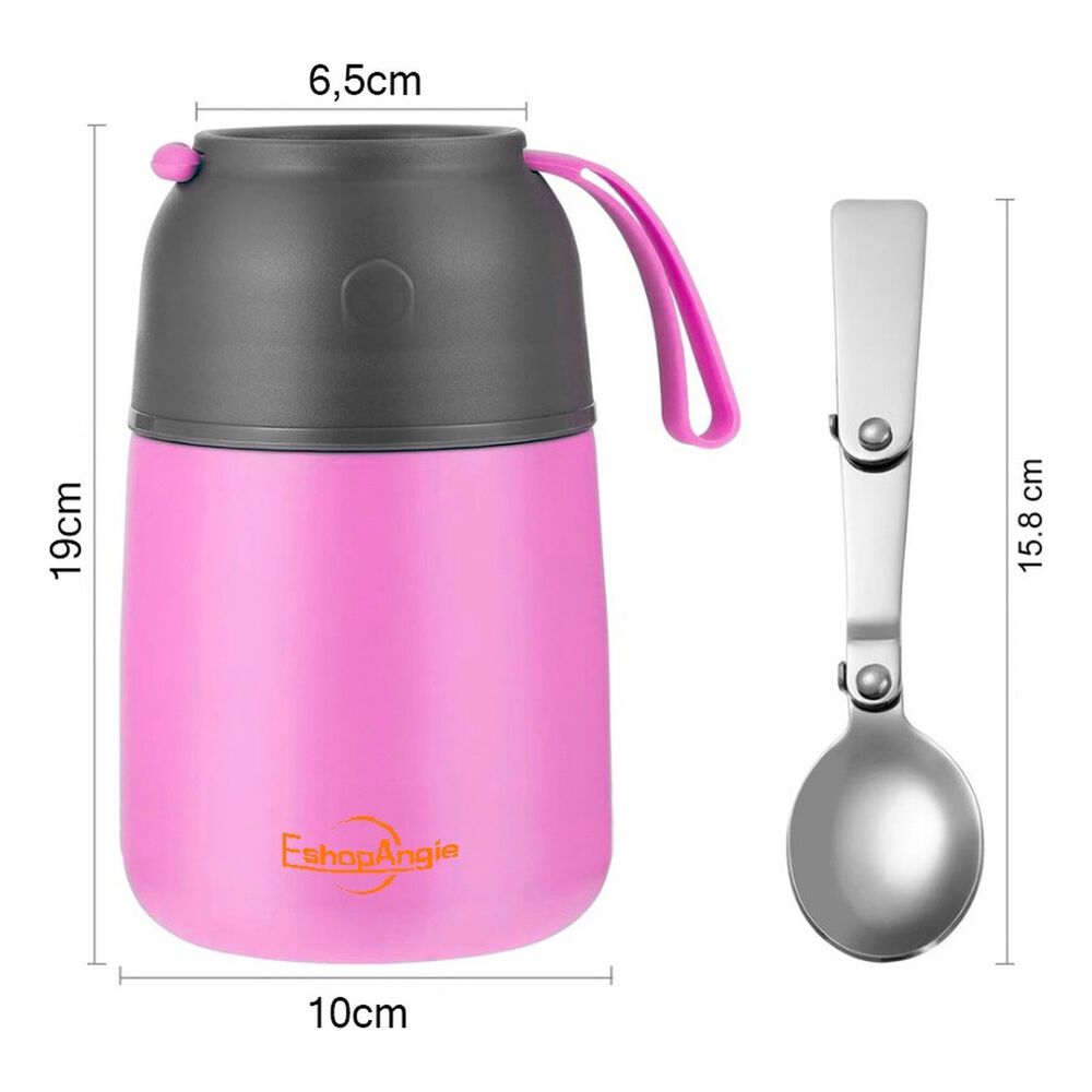 Termo Comida Acero Inoxidable 650ml Rosa Con Cuchara image number 4.0