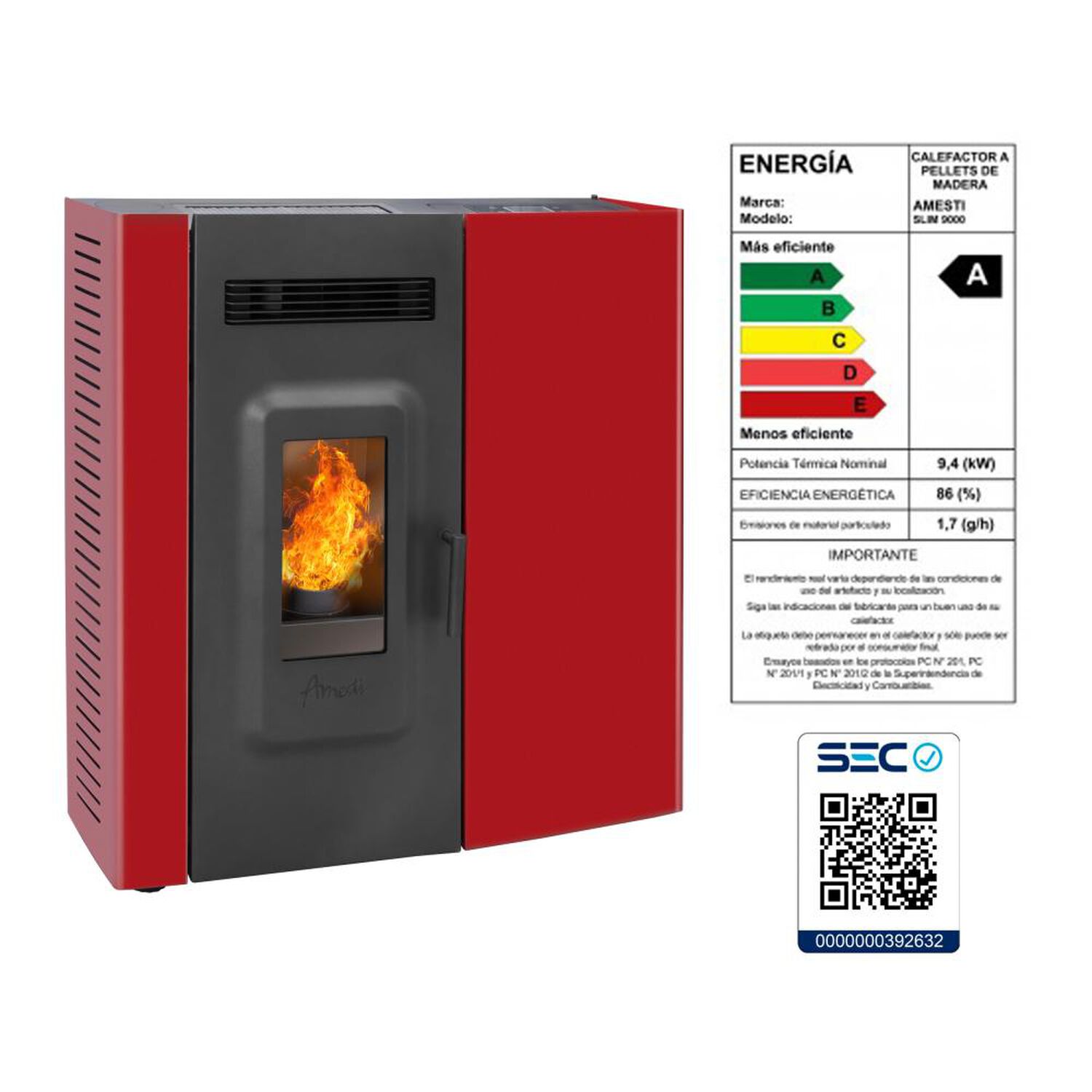 Estufa Pellet Amesti Slim 9000 Rojo image number 5.0
